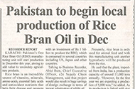 Pakistan to begin local production of rice bran oil in Dec